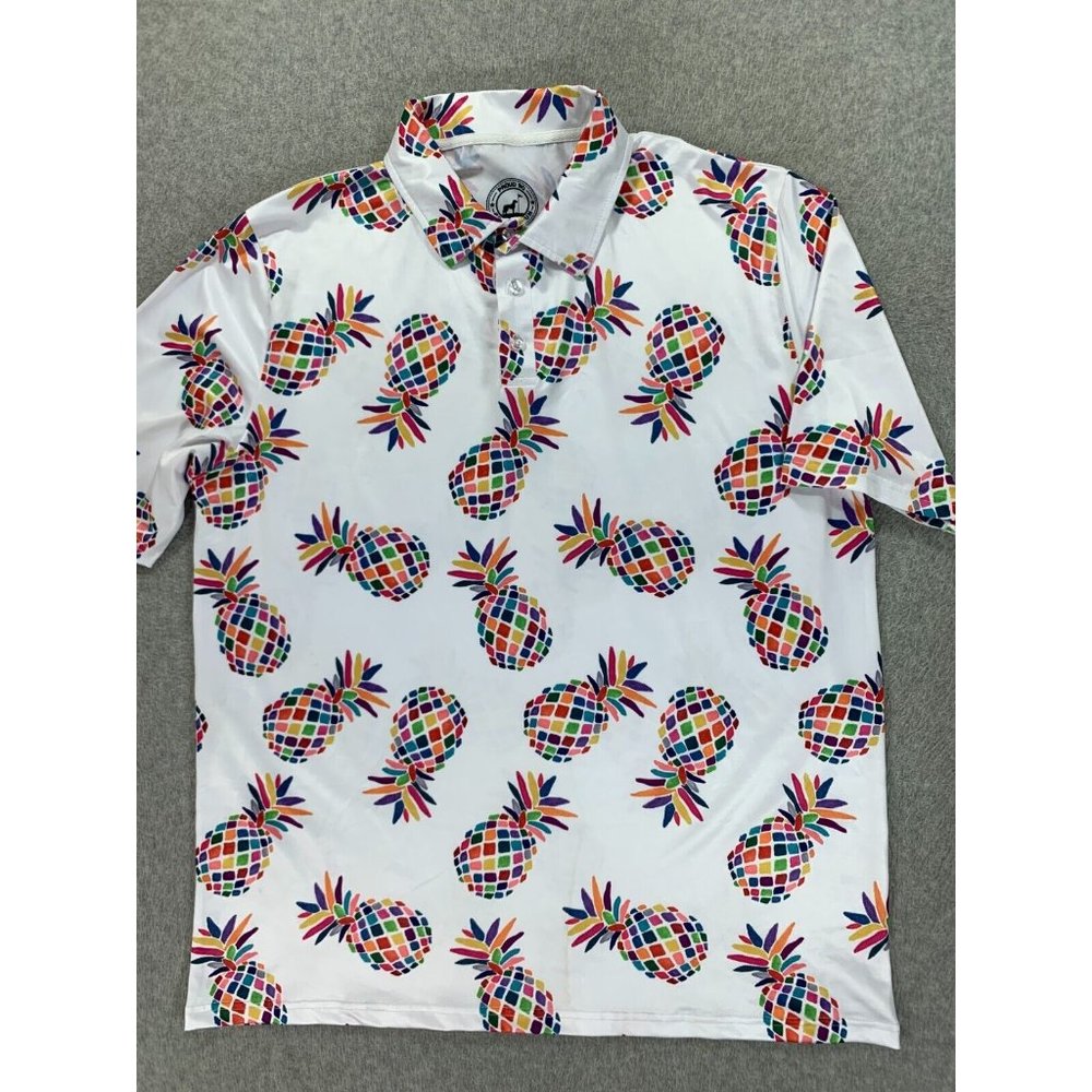 Proud 90‎ Golf Is Fun Pineapples Short Sleeve Golf Polo Shirt (Men's XL) White